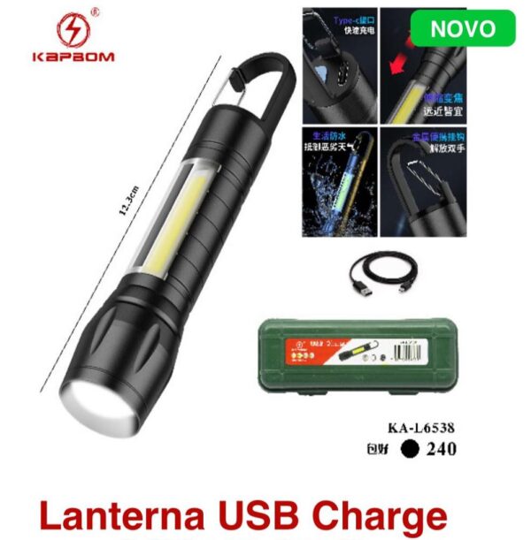 Mini Lanterna Tática Potente Zoom Recarregável KAPBOM
