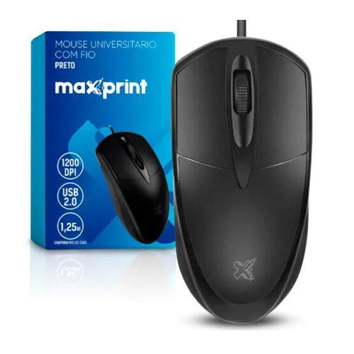 Mouse com Fio Usb 1200 DPI Preto Officeasy MAXPRINT