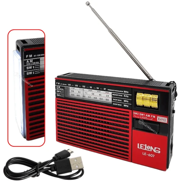 Rádio Portátil Retro Usb recarregável com Lanterna LELONG